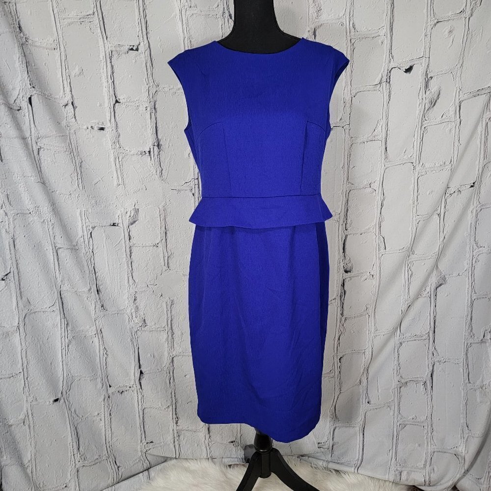 BLACK‎ Label Evan Picone Dress Royal Blue Peplum Sleeveless Pencil Zip Up Sz 10